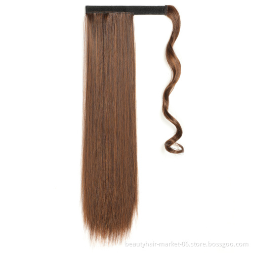 Cheap High Quality 24 Inch Long Straight Heat Resistant Synthetic Clip in Wrap Around Ponytail Hair Extensions